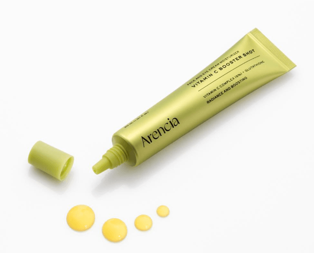 Texture close up of Arencia Vitamin C Booster Shot 30ml liquid on skin