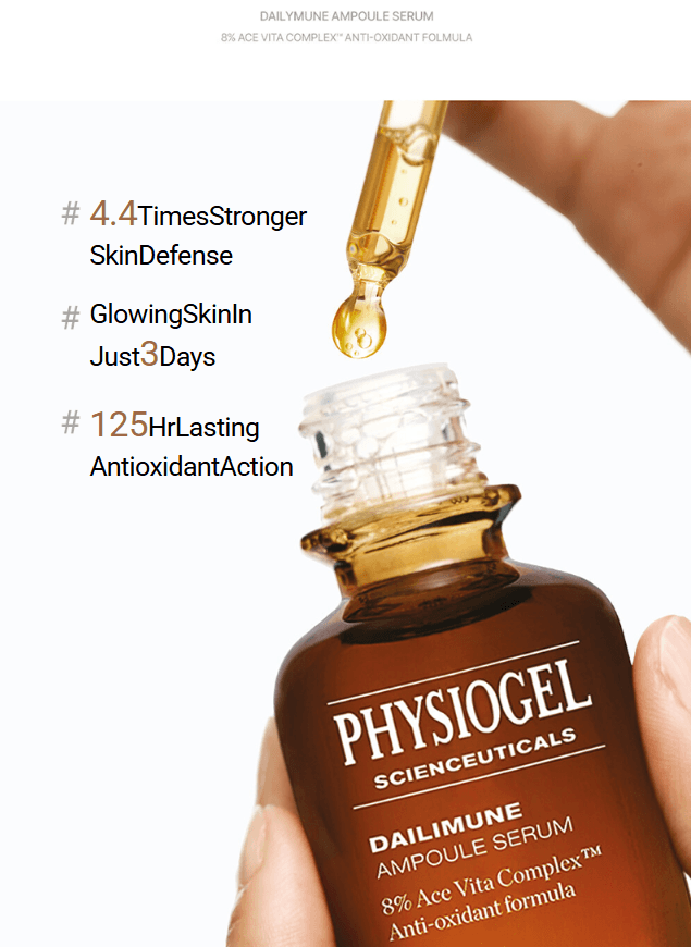 K beauty daily antioxidant glow routine featuring PHYSIOGEL Daiimune Ampoule serum