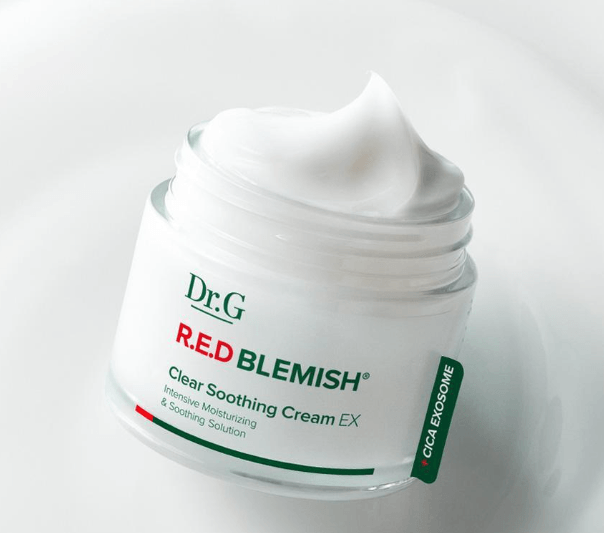Dr G Red Blemish Clear Soothing Cream EX texture demonstration on sensitive skin