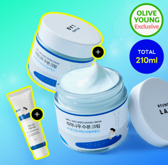 K beauty daily glass skin hydration routine with ROUND LAB Birch Juice Cream