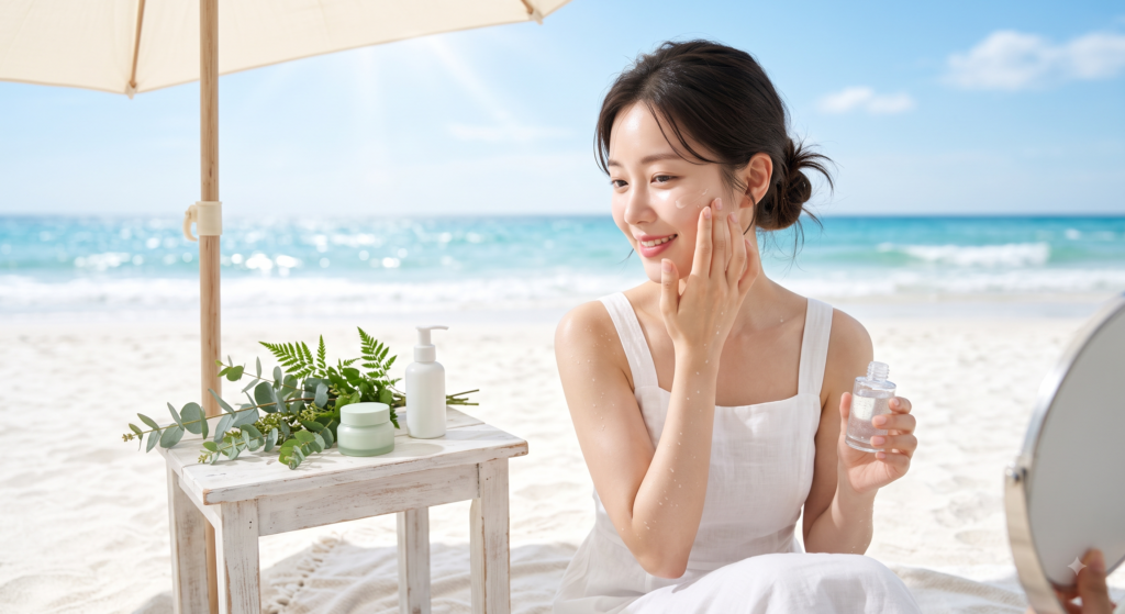 Infographic illustrating steps for an effective Korean Summer Skincare Routine